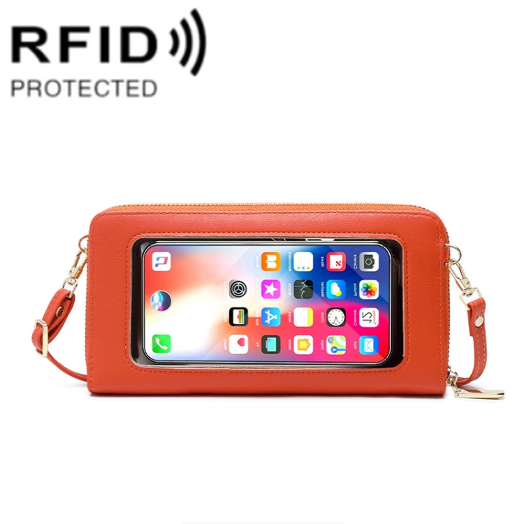 

1665 RFID Anti-magnetic Anti-theft Touch Screen Cross-Body Phone Bag Card Holder(Orange)