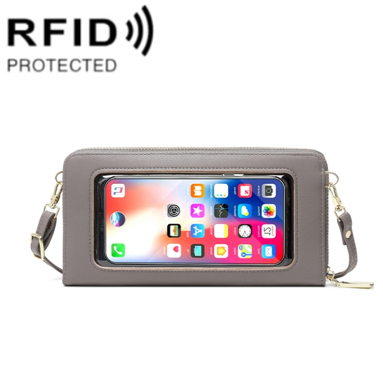 

1665 RFID Anti-magnetic Anti-theft Touch Screen Cross-Body Phone Bag Card Holder(Grey)