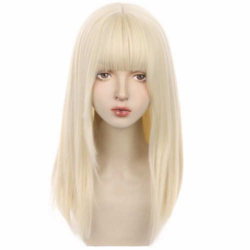 

Women Long Hair Natural Full Head Cover Milk Tea Color Wig(White Gold)
