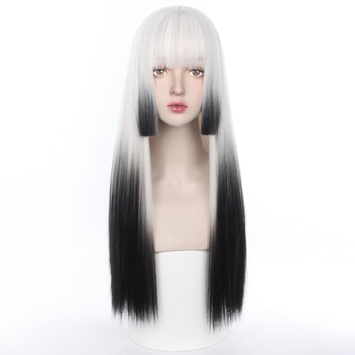 

Long Straight Wig with Blunt Bangs Natural Full Head Cover Wig(White)