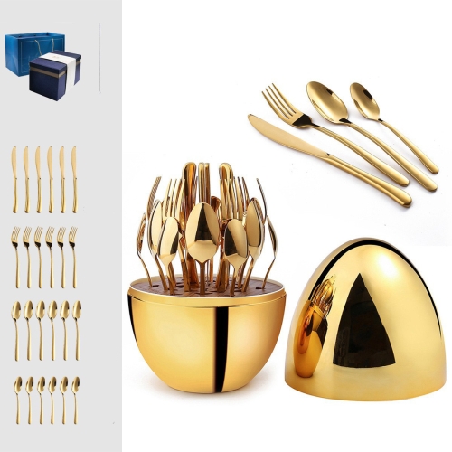 

Egg-shaped Western Cutlery Storage Set Party Knife And Fork 304 Golden Egg+24 In 1