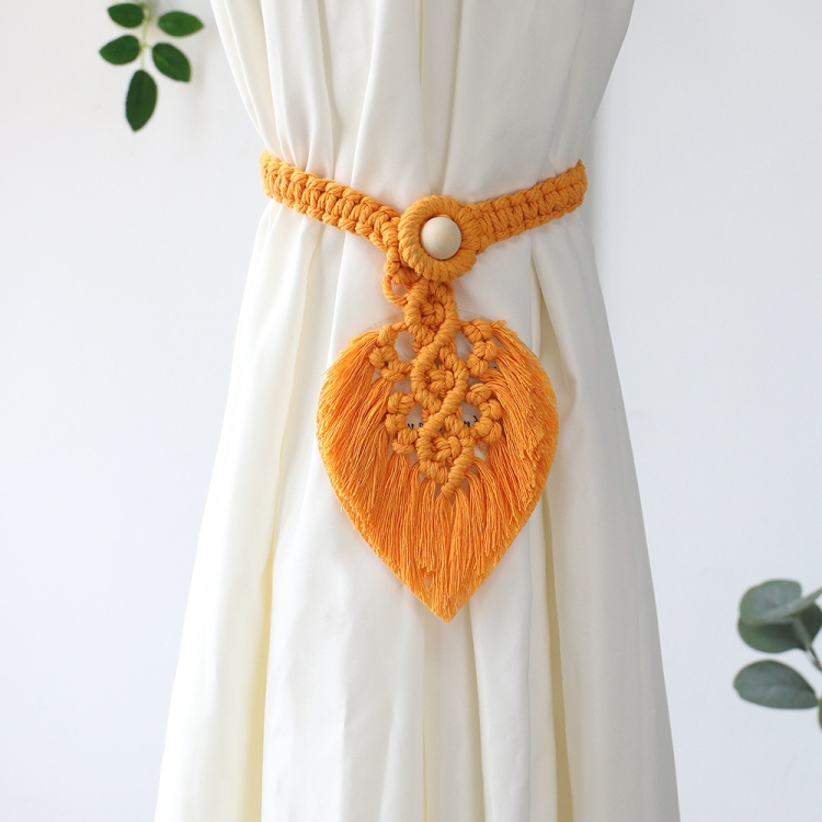 

Hand Braided Wooden Bead Curtain Tie Free Buckle Tassel Tie Rope 13x40cm(Yellow)