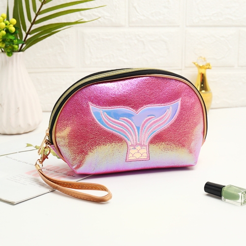 

Semicircle Cartoon Fishtail Laser Makeup Toiletry Bag(Dark Pink)