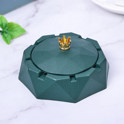 

Stainless Steel Liner Ashtray With Cover Crown Home Decoration(Dark Green)