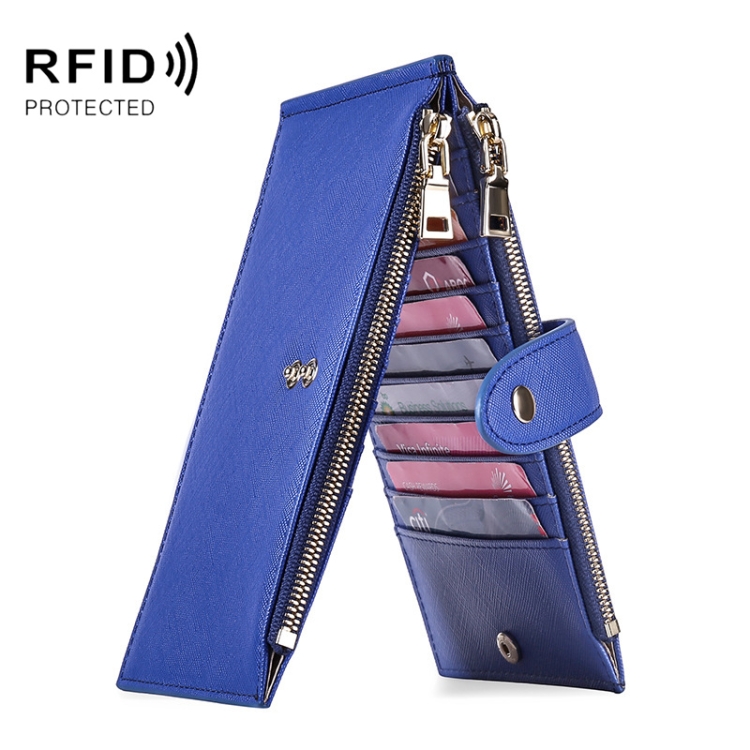 

GLQ167 RFID Two-way Folding PU Cross Pattern With Zipper Pocket Wallet(Royal Blue)
