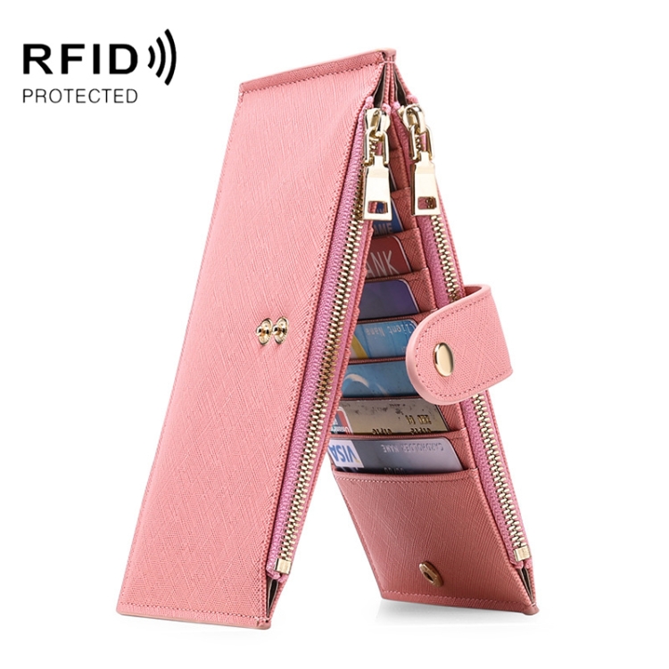

GLQ167 RFID Two-way Folding PU Cross Pattern With Zipper Pocket Wallet(Cherry Pink)