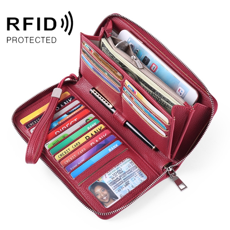 

GLQ182 PU Long Type Wallet RFID Large Capacity Clutch Card Holder(Wine Red)