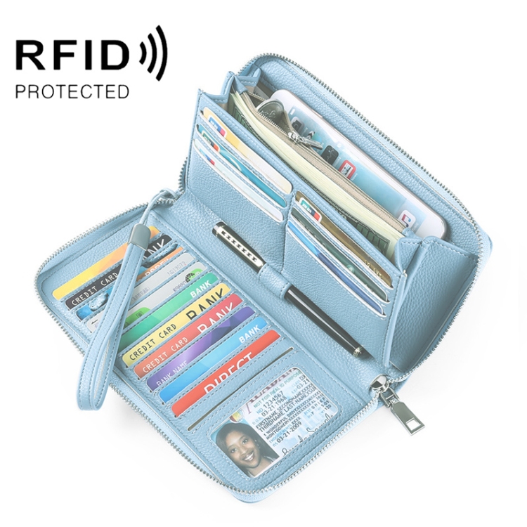 

GLQ182 PU Long Type Wallet RFID Large Capacity Clutch Card Holder(Light Blue)