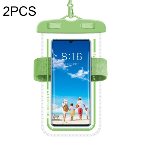 

2 PCS Armband Style Transparent Waterproof Cell Phone Case Swimming Cell Phone Bag(Green)