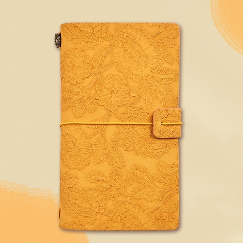 

A6 Retro Lace Carved Girls Hand Ledger Diary With 3 Separate Inner Pages(Bright Orange)