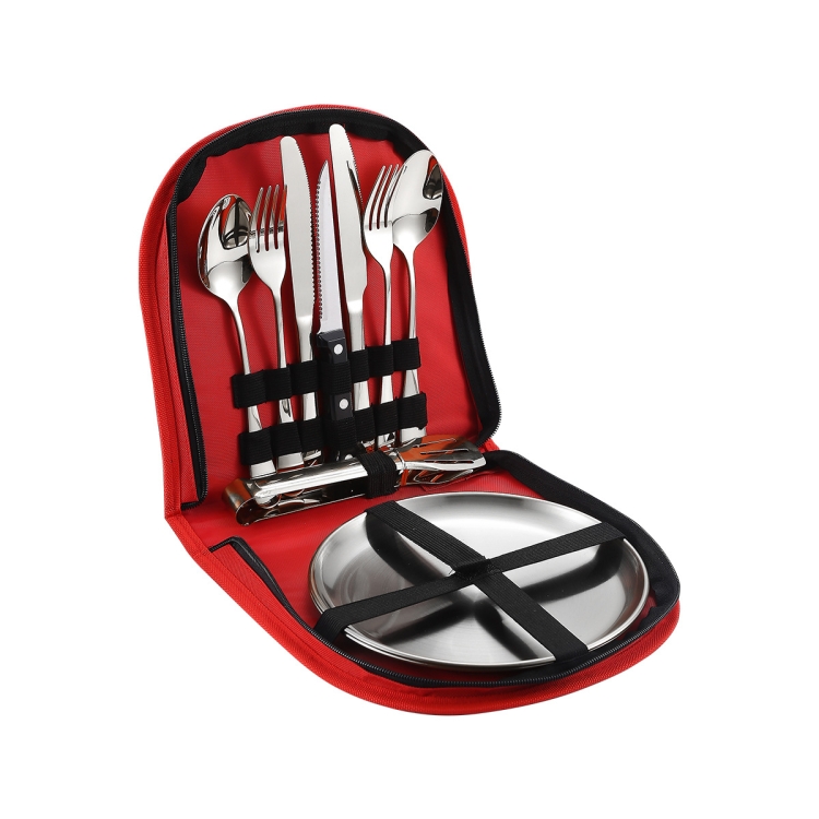 

Stainless Steel Portable Cutlery Set Western Steak Knife Fork Spoon Set,Color: Red Silver