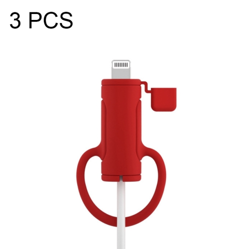 

3 PCS Soft Washable Data Cable Silicone Case For Apple, Spec: 8 Pin (Red)