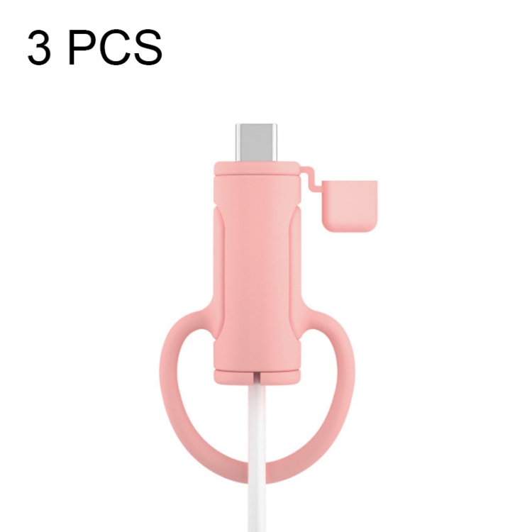 

3 PCS Soft Washable Data Cable Silicone Case For Apple, Spec: Type-C (Pink)