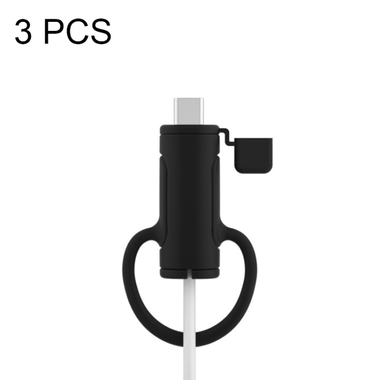 

3 PCS Soft Washable Data Cable Silicone Case For Apple, Spec: Type-C (Black)