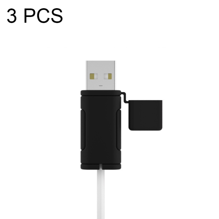 

3 PCS Soft Washable Data Cable Silicone Case For Apple, Spec: USB (Black)