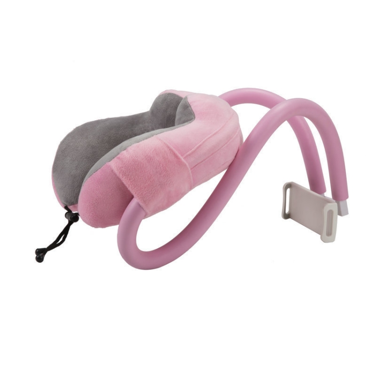 

U-shaped Pillow Mobile Phone Bracket Hanging Neck Lazy Bracket(Light Pink)