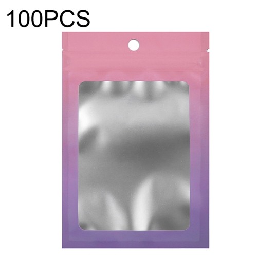 

100PCS Aluminum Foil Ziplock Bag Jewelry Data Cable Sealed Packaging Bag, Size: 8.5x13cm (Pink Gradually Purple)