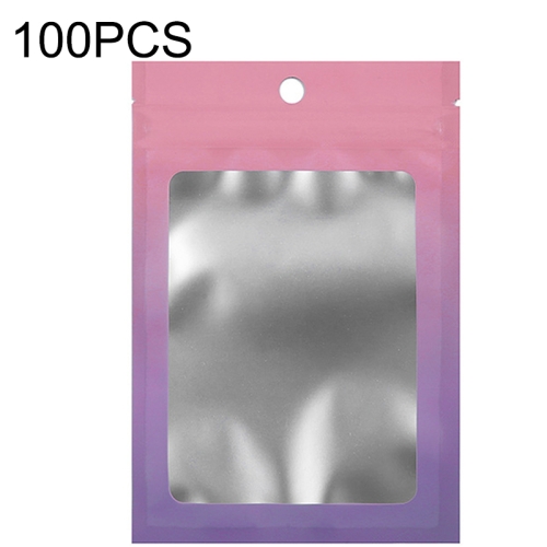 

100PCS Aluminum Foil Ziplock Bag Jewelry Data Cable Sealed Packaging Bag, Size: 14x20cm (Pink Gradually Purple)