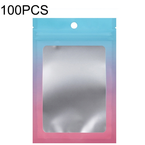 

100PCS Aluminum Foil Ziplock Bag Jewelry Data Cable Sealed Packaging Bag, Size: 14x20cm (Blue Gradually Pink)