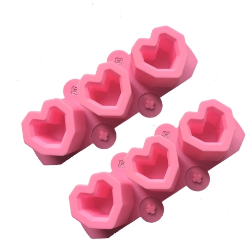 

2 PCS 3 Grid Love-shaped Ice Cup Ice Tray Silicone Mold Cake Mold(Pink)