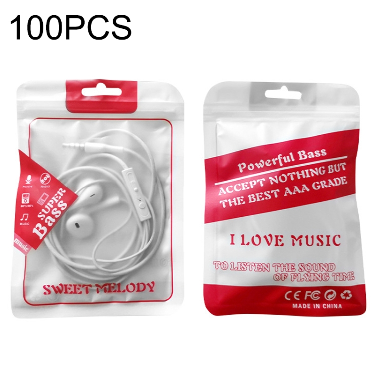 

100PCS Headphone Data Cable Self-sealing Packaging Bag Pearl Zipper Bag(Red)