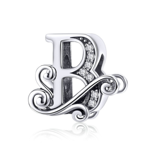 

BSC030 26 Letters DIY Bracelet Beaded Accessories Zircon Silver Beads, Style: B