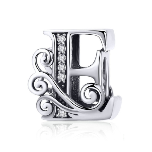 

BSC030 26 Letters DIY Bracelet Beaded Accessories Zircon Silver Beads, Style: E