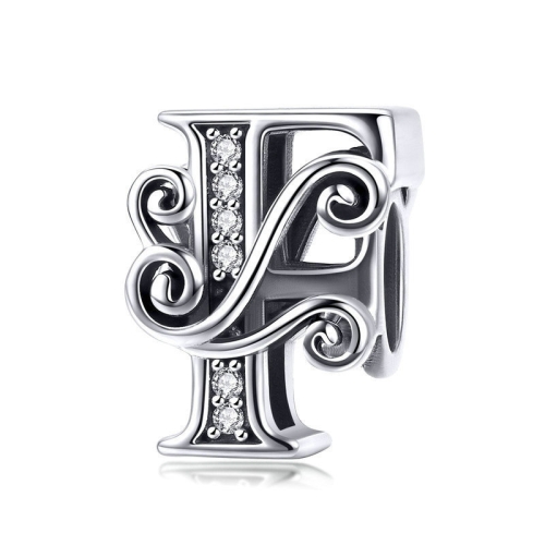 

BSC030 26 Letters DIY Bracelet Beaded Accessories Zircon Silver Beads, Style: F