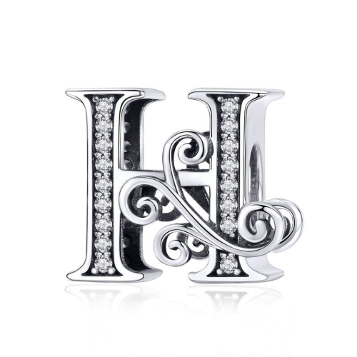 

BSC030 26 Letters DIY Bracelet Beaded Accessories Zircon Silver Beads, Style: H