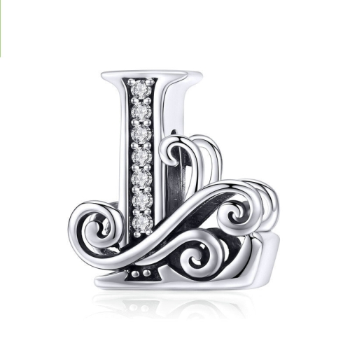 

BSC030 26 Letters DIY Bracelet Beaded Accessories Zircon Silver Beads, Style: L