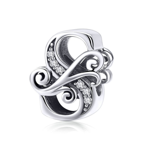 

BSC030 26 Letters DIY Bracelet Beaded Accessories Zircon Silver Beads, Style: S