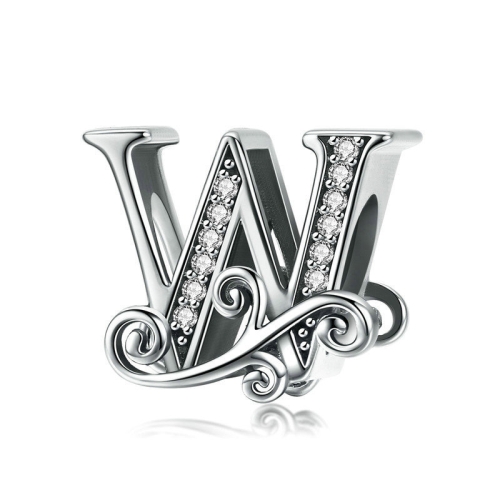 

BSC030 26 Letters DIY Bracelet Beaded Accessories Zircon Silver Beads, Style: W