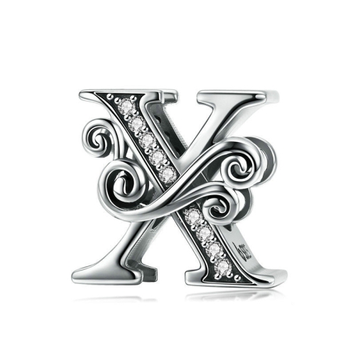 

BSC030 26 Letters DIY Bracelet Beaded Accessories Zircon Silver Beads, Style: X