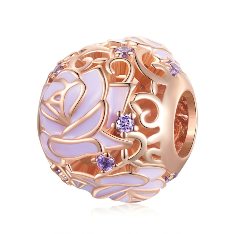 

BSC644 S925 Silver Purple Rose Beads Electroplating Hollow DIY Bead Accessories