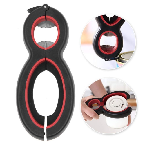 

6 In 1 Simple Can Opener Multifunctional Plastic Bottle Opener(Black Red)