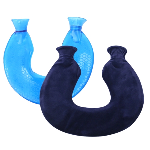 U-shaped PVC Hot Compress Shoulder And Neck Explosion-proof Water Injection Hot Water Bag(Blue + Navy Crystal)