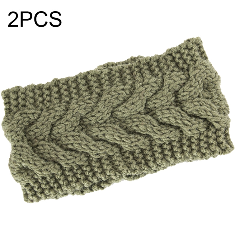 

2 PCS Twist Hair Accessories Hair Band Knitted Wool Thickened Warm Headgear(Army Green)