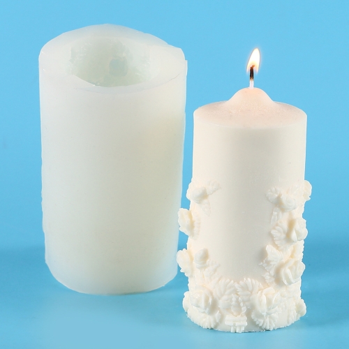 

2807 Small Rose Pattern Cylindrical Scented Candle Silicone Mold Plaster Drop Glue Mold