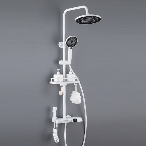 

E2 Piano Four Gear Round Nozzle Digital Display Round Tube Shower Head Set Home Bathroom Pressurized Bath Copper Nozzle