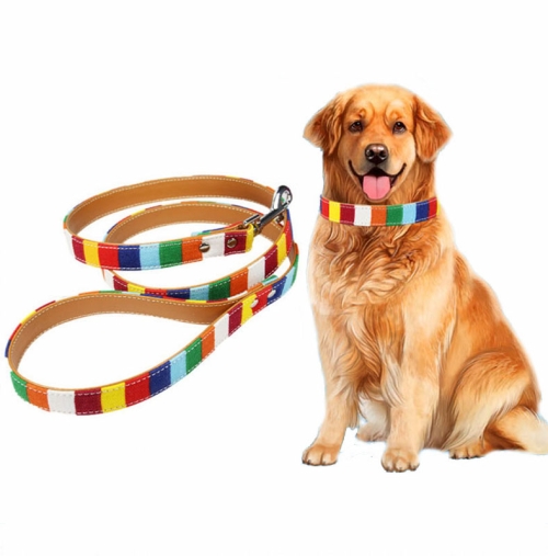 

Canvas + PU Colorful Strip Pet Dog Leash S 1.5 x 120cm