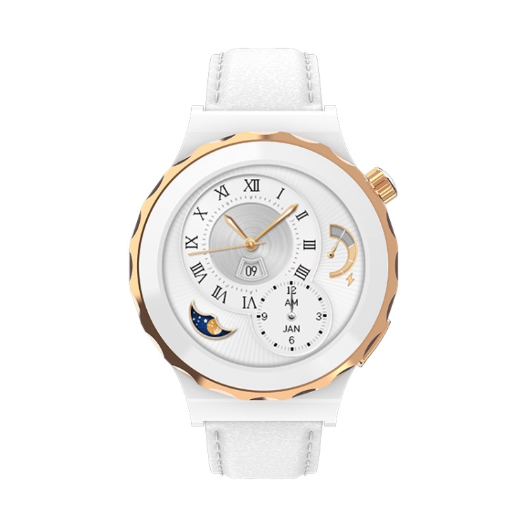 

HW3 Mini Heart Rate/Blood Oxygen Monitoring Smart Watch with NFC Function(Gold Shell White Leather)