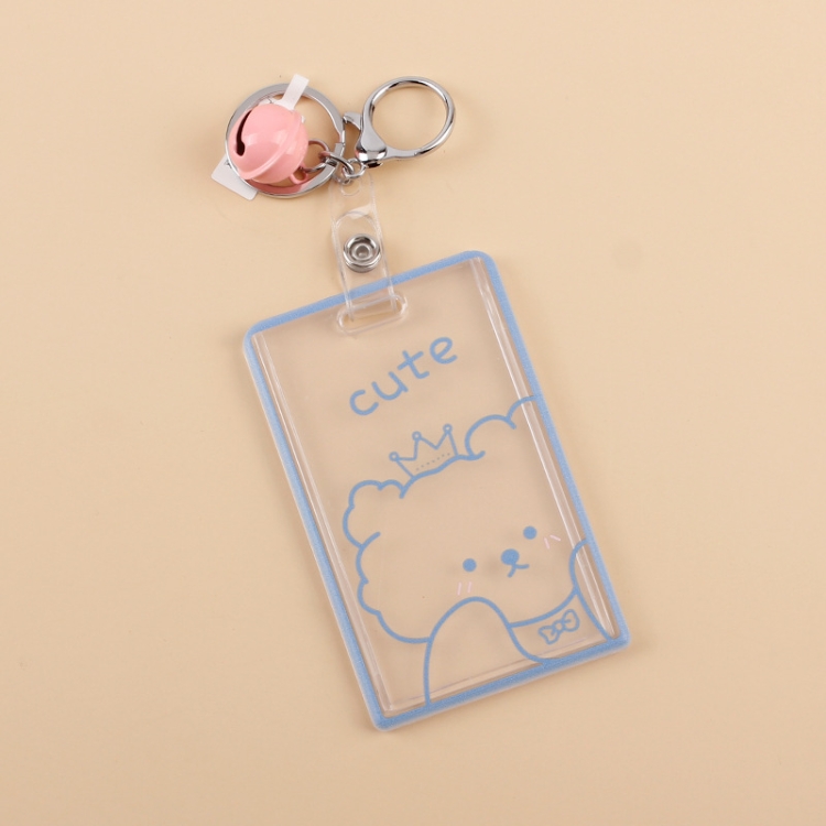 

2 PCS Transparent Acrylic Push Pull Card Sleeve Bell Keychain Ring ID Card Sleeve(Puppy)