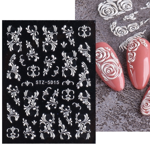 

4 PCS 5D Three-dimensional Carved Nail Art Stickers Rose Pattern Embossed Nail Stickers(Stz-5D15)