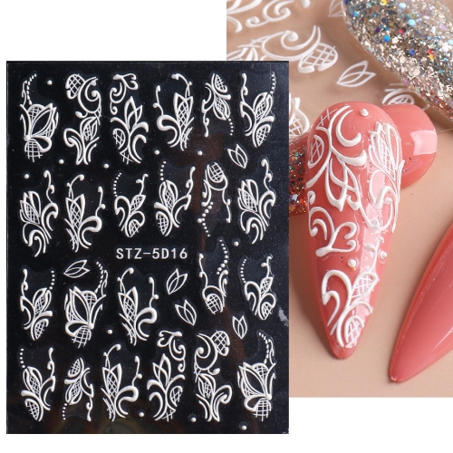 

4 PCS 5D Three-dimensional Carved Nail Art Stickers Rose Pattern Embossed Nail Stickers(Stz-5D16)