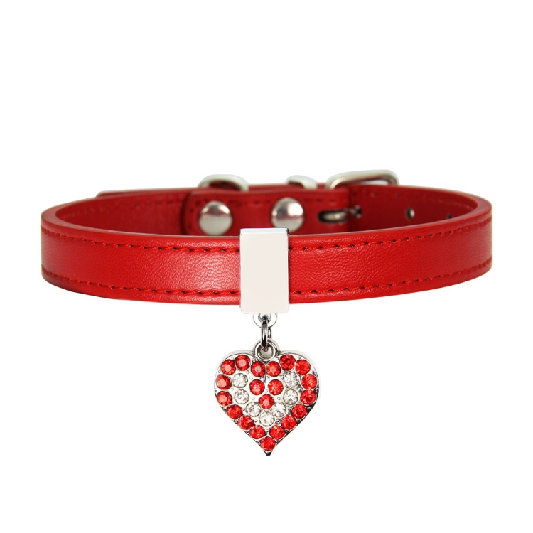 Heart Shaped Pendant PU Leather Dog Collar Pet Dog Leash, Size: XS