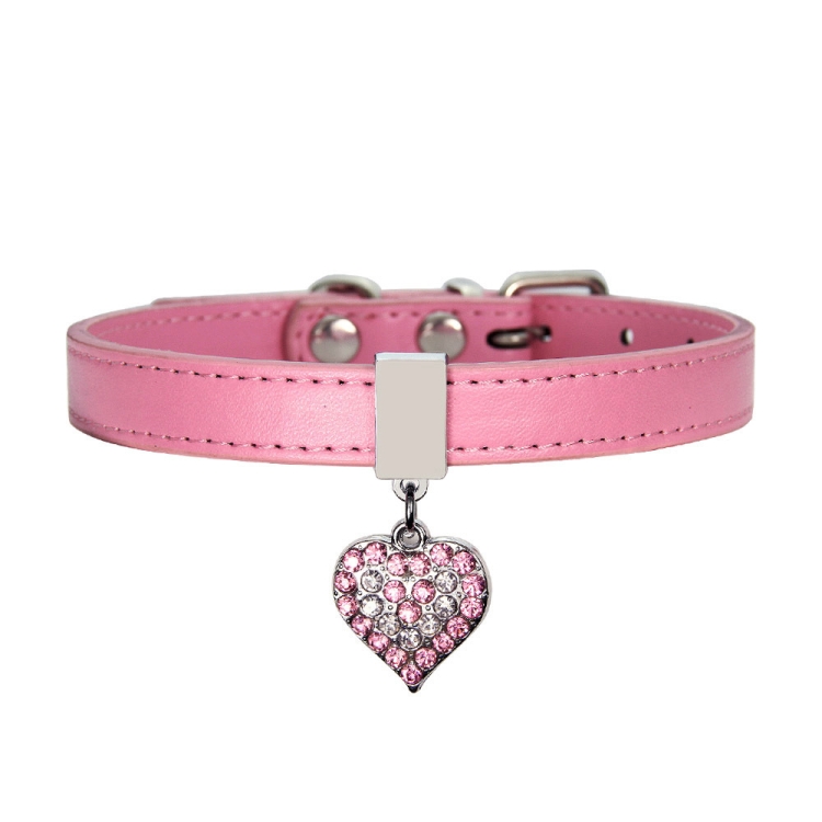 

Heart Shaped Pendant PU Leather Dog Collar Pet Dog Leash, Size: XS 1.3-25cm(Pink)
