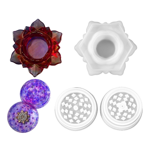 

DIY Crystal Epoxy Silicone Mold Combination Set, Shape: Lotus Storage+Grinding Device