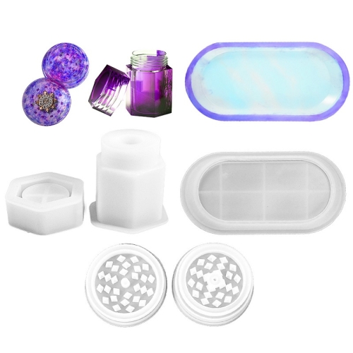 

DIY Crystal Epoxy Silicone Mold Combination Set, Shape: Hexagonal Prism Bottle+Grinding Device+Oval Disc