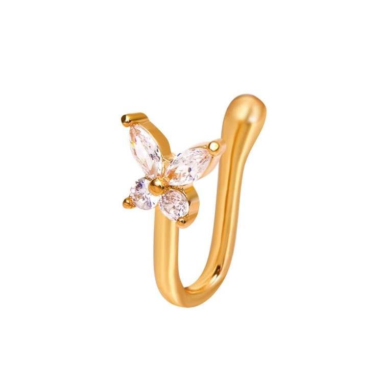 

5 PCS Butterfly Nose Clip Copper Inlaid Zircon U-shaped Nose Decoration(A-1204 Gold)