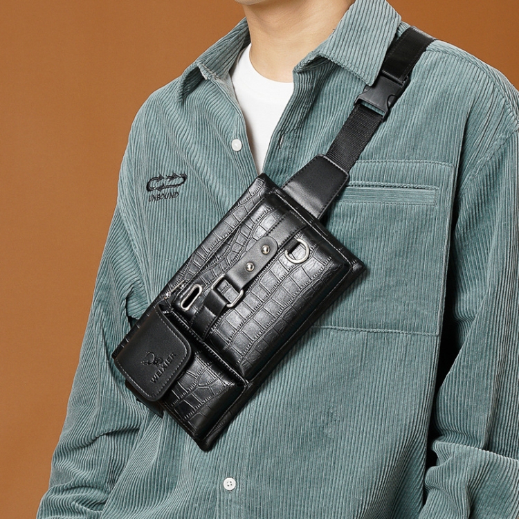 

WEIXIER YB9557 Men Retro Phone Waist Bag Outdoor Travel Chest Bag(Black)
